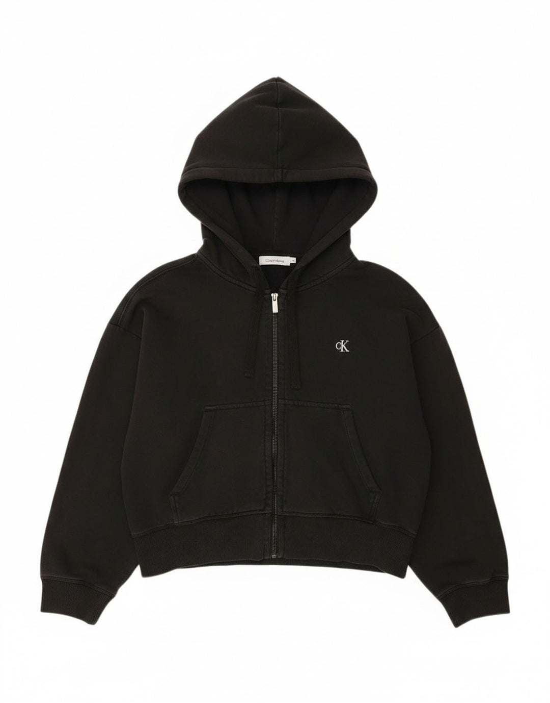 Calvin Klein Jeans Damen Crop Zip Hoodie Pullover UK 14 Medium Schwarz