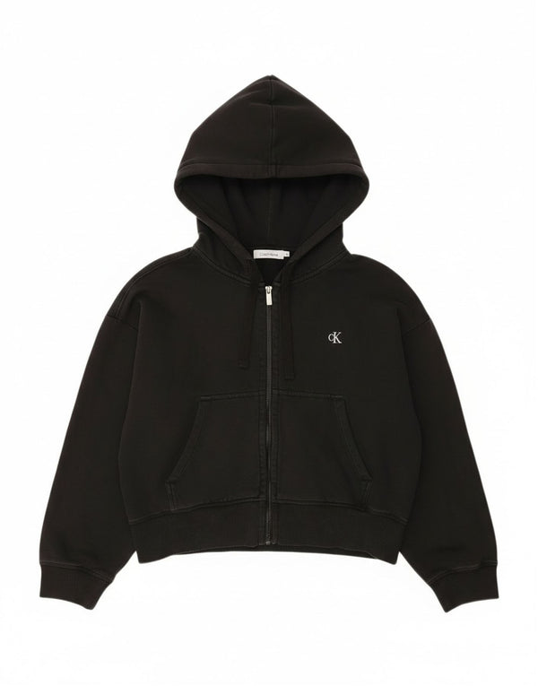 Calvin Klein Jeans Damen Crop Zip Hoodie Pullover UK 14 Medium Schwarz