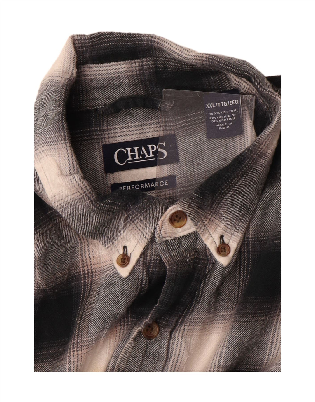 Chaps Herren-Flanellhemd 2XL, grau kariert, Baumwolle