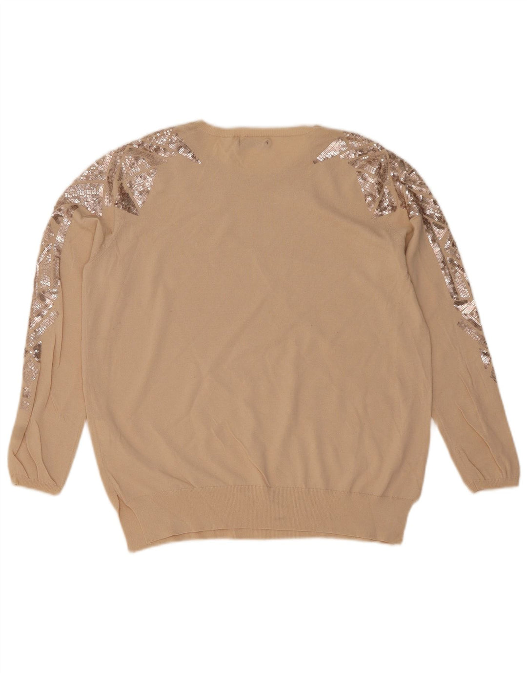 Zara Damen-Pullover mit Rundhalsausschnitt, Gr. 14, Mittelbeige, geometrisch