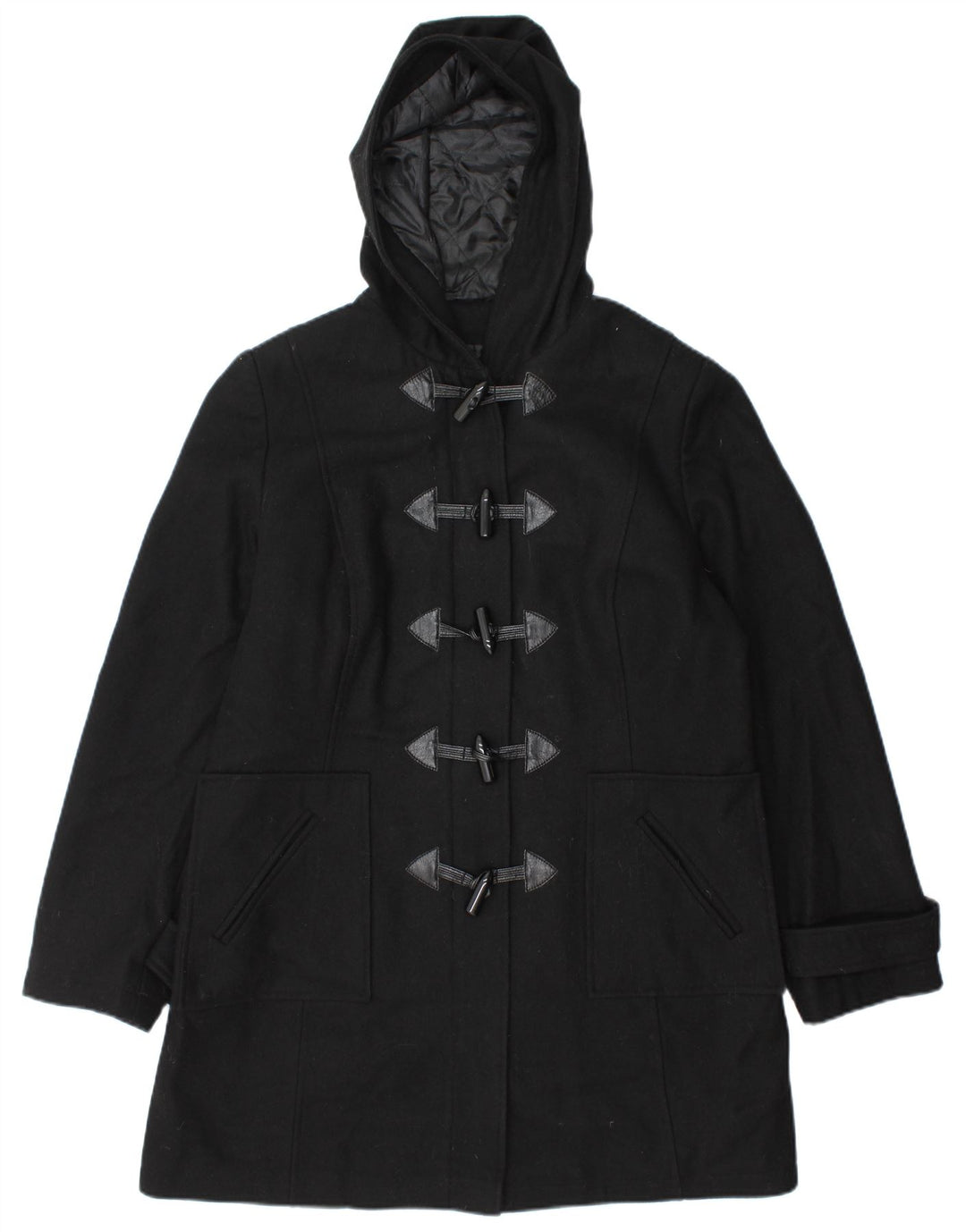 Vintage Damen Dufflecoat mit Kapuze UK 14 Große schwarze Wolle