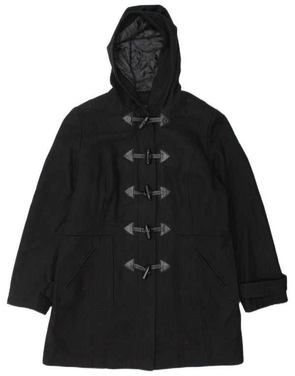 Vintage Damen Dufflecoat mit Kapuze UK 14 Große schwarze Wolle