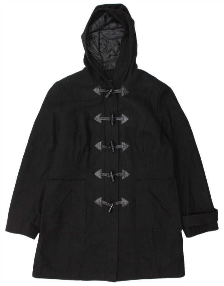 Vintage Damen Dufflecoat mit Kapuze UK 14 Große schwarze Wolle