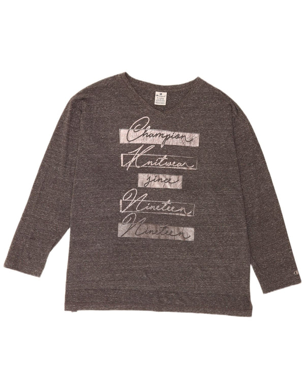 Champion Womens Loose Fit Graphic Top Langarm UK 18 XL Grau meliert