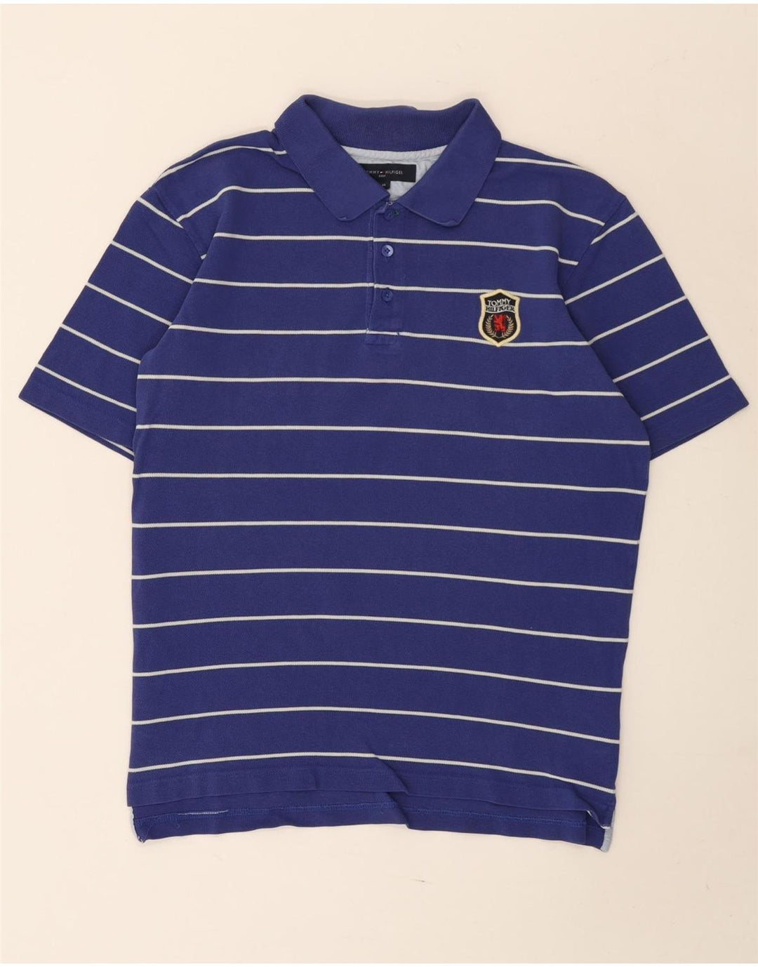 Tommy Hilfiger Herren-Poloshirt aus mittelblauer, gestreifter Baumwolle