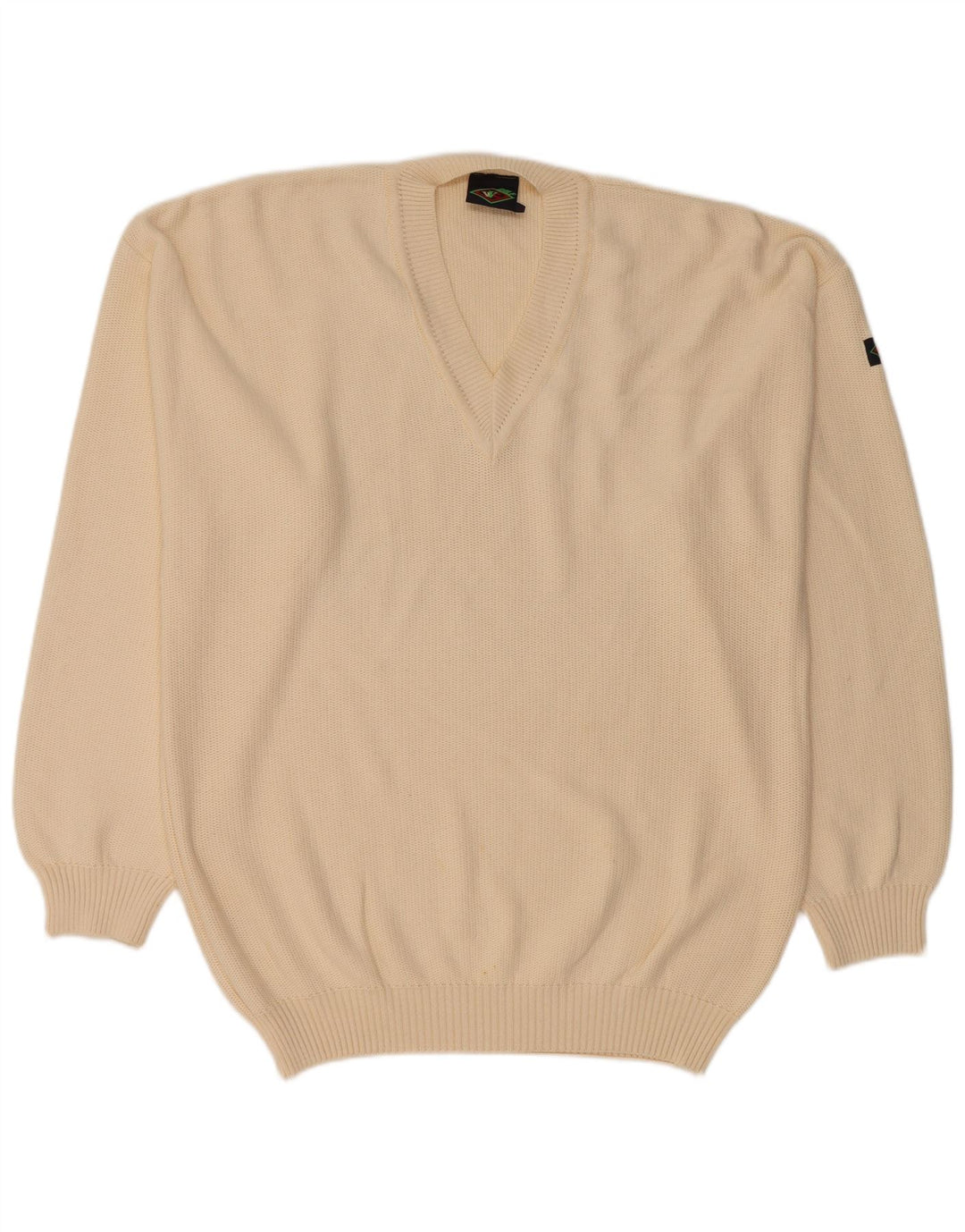VINTAGE Herren-Pullover mit V-Ausschnitt, große beige Baumwolle