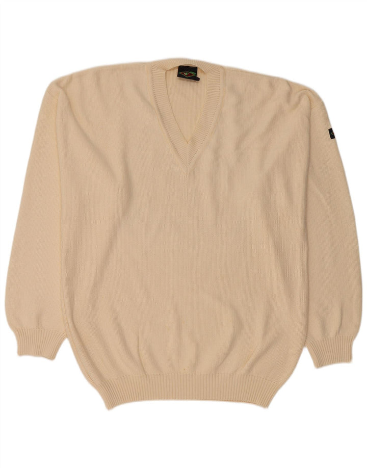 VINTAGE Herren-Pullover mit V-Ausschnitt, große beige Baumwolle