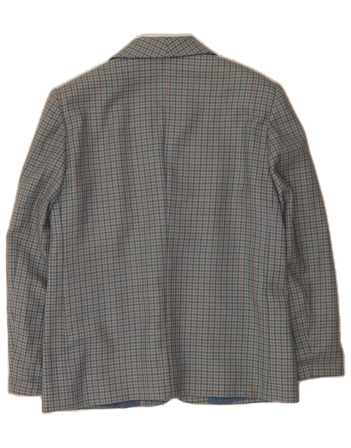 VINTAGE Womens 2 Button Blazer Jacket IT 43 Medium Blue Check Virgin Wool Vintage Vintage and Second-Hand Vintage from Messina Hembry 