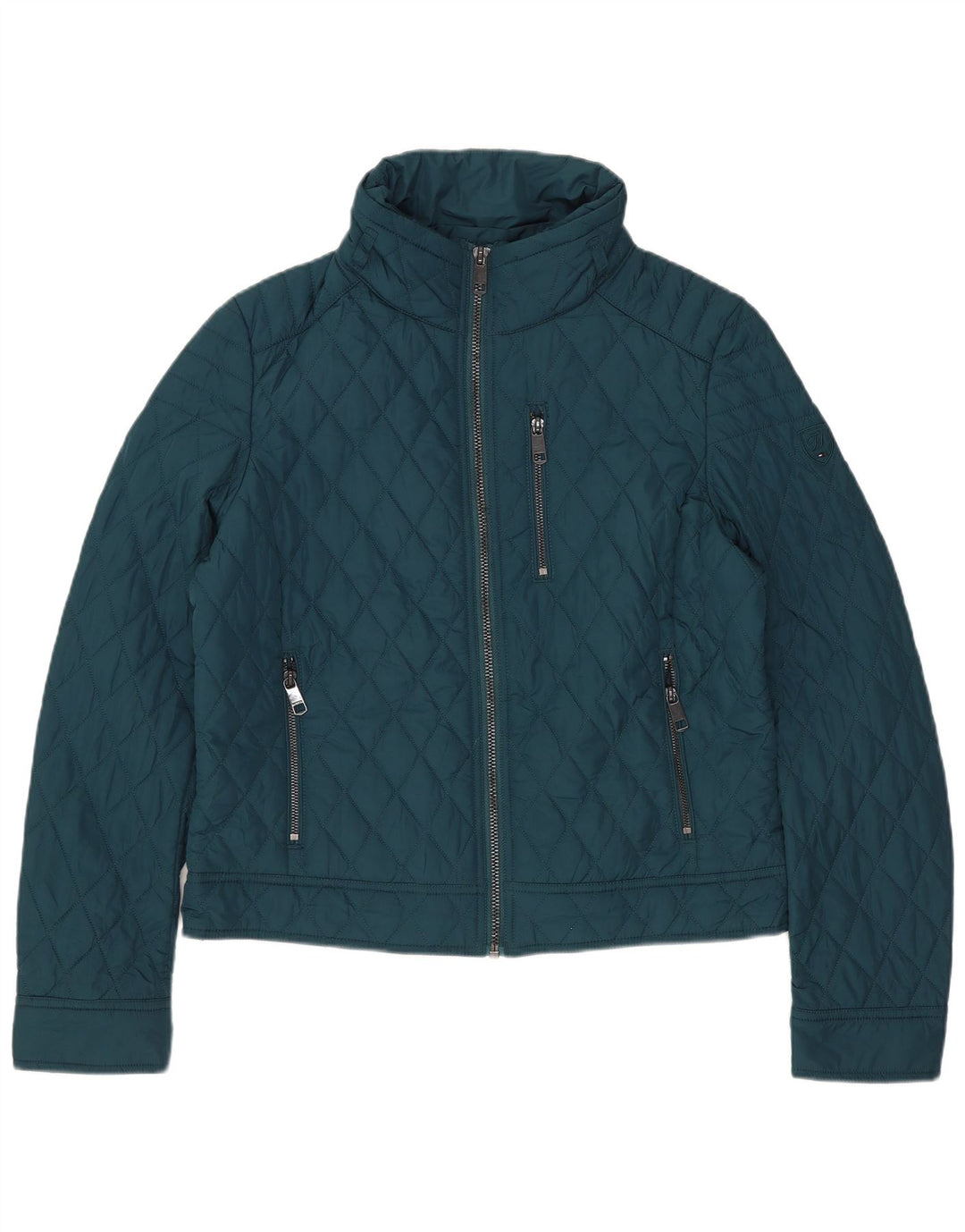 Tommy Hilfiger Damen Crop Quilted Jacket UK 14 Mittelgrüne Baumwolle