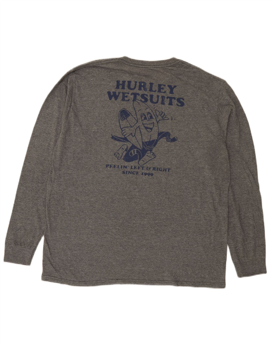 Hurley Herren-Oberteil mit Grafik, langärmlig, groß, grau gefleckte Baumwolle