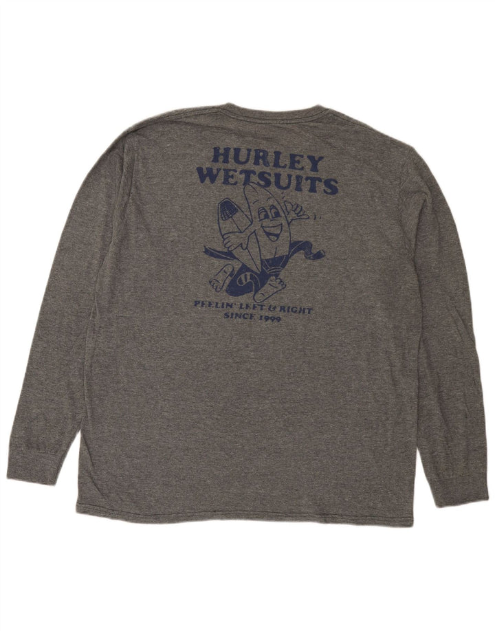 Hurley Herren-Oberteil mit Grafik, langärmlig, groß, grau gefleckte Baumwolle