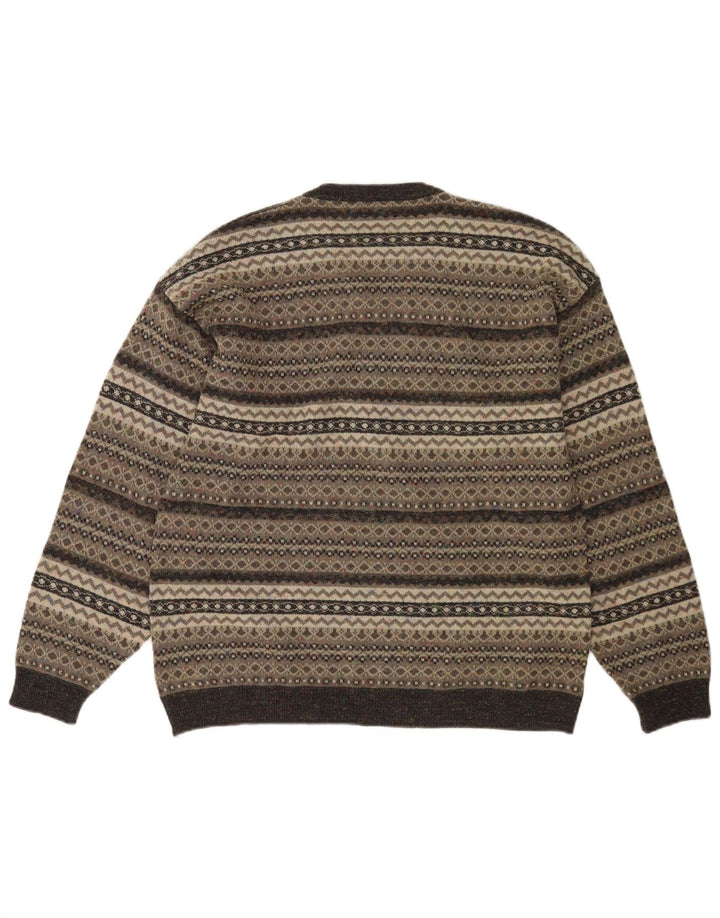 Enzo Goti Herren-Pullover mit V-Ausschnitt, Mittelgrau, Fair-Isle-Polyacryl