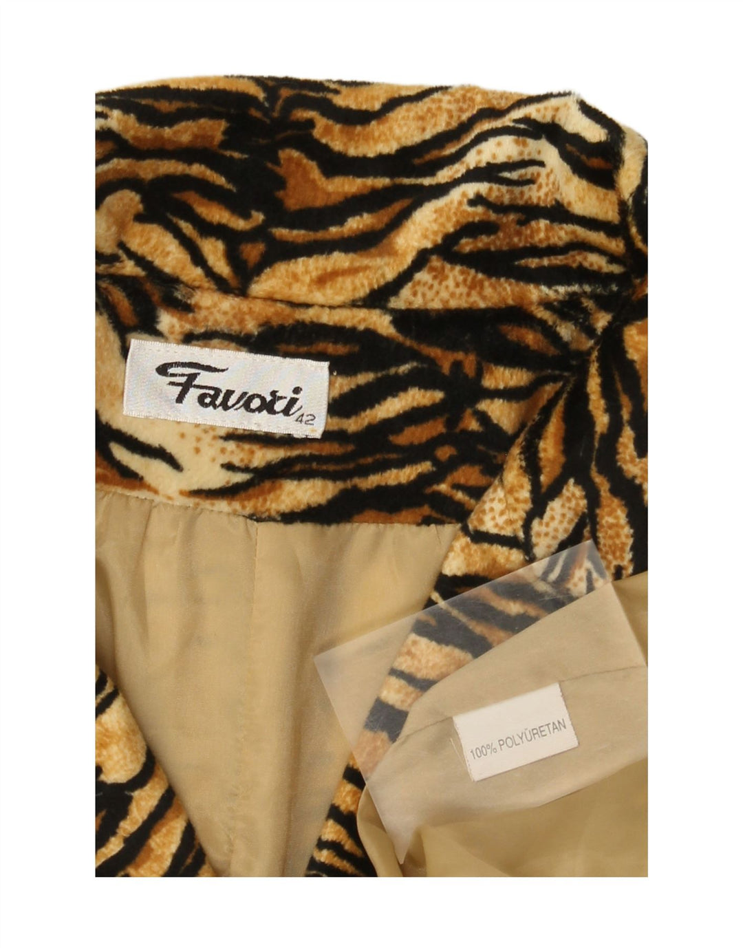 Vintage Damen Mantel IT 42 Mittelbraunes Polyurethan mit Animal-Print