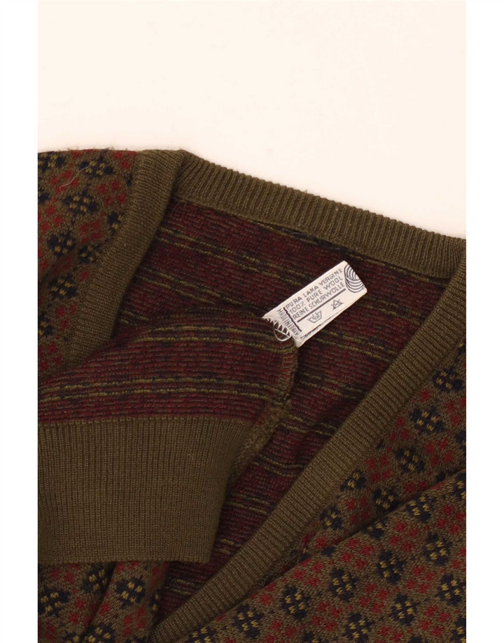 Vintage Herren V-Ausschnitt Pullover Pullover Große Khaki Geometrische Wolle
