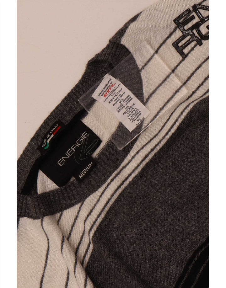 Sixty Herren-Pullover mit Rundhalsausschnitt, mittelgrau gestreifte Viskose