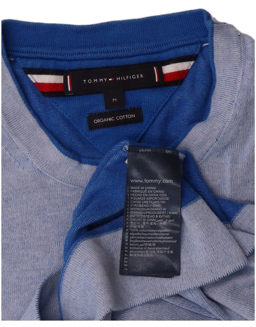 TOMMY HILFIGER Herren-Pullover mit Rundhalsausschnitt, mittelblaue Baumwolle