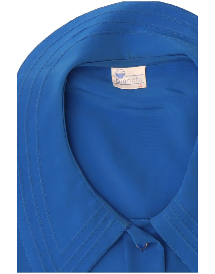 Vintage Damen Hemdbluse UK 14 Großes blaues Polyester
