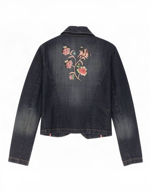 Bisou Womens Crop 1 Button Blazer Jacke UK 10 Small Blue Floral