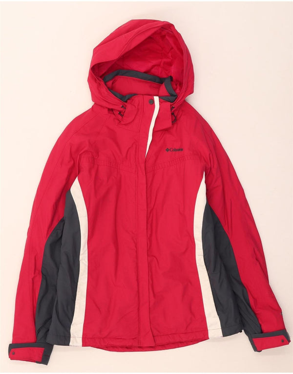 Columbia Damen Omni-Tech Kapuzen-Skijacke UK 12 Mittelroter Farbblock