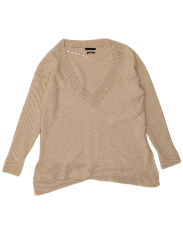 Asymmetrischer Pullover mit V-Ausschnitt von Zara für Damen, Gr. 10, Größe S, gebrochenes Weiß