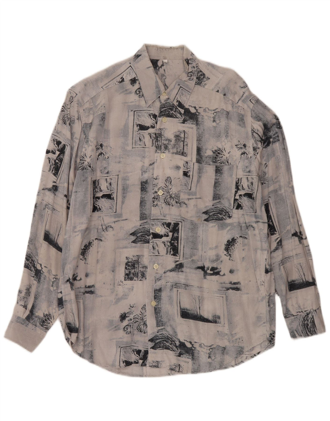 Vintage Herrenhemd Mittelblau Patchwork Viskose