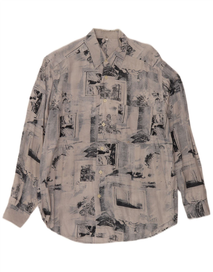 Vintage Herrenhemd Mittelblau Patchwork Viskose