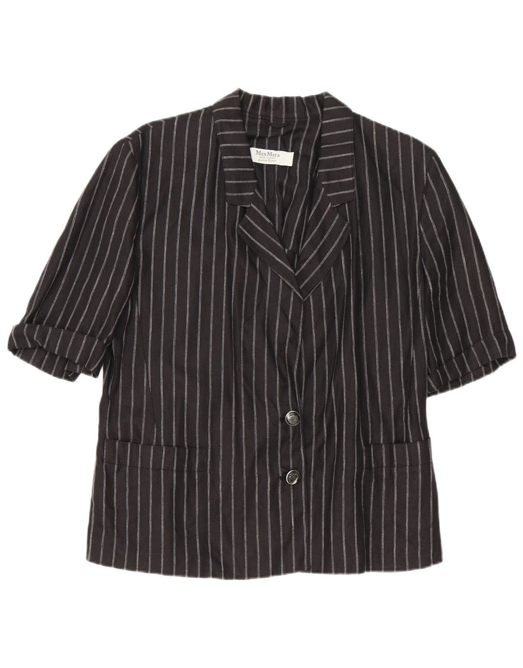 Max Mara Damen-Blazer mit 2 Knöpfen, UK 14, Mittelschwarz, Nadelstreifen