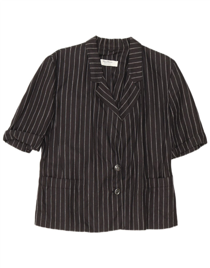 Max Mara Damen-Blazer mit 2 Knöpfen, UK 14, Mittelschwarz, Nadelstreifen