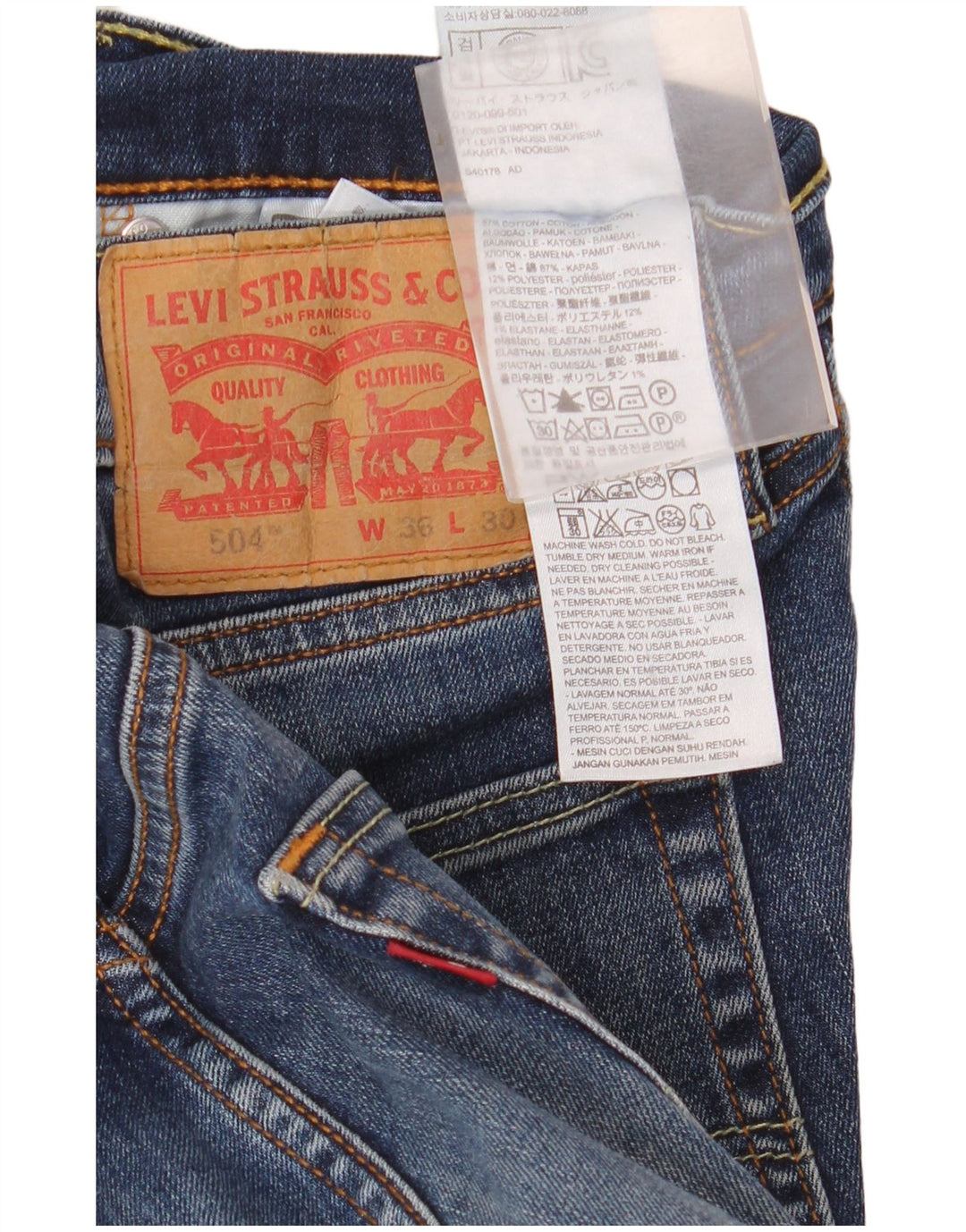 Levi's Herren 504 Straight Jeans W36 L30 Blaue Baumwolle