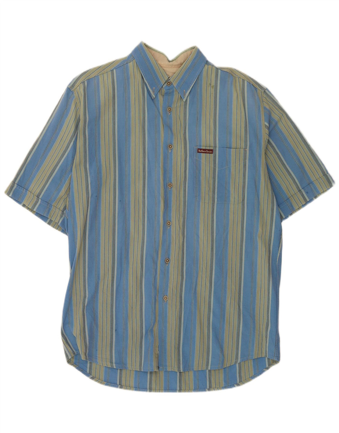 Marlboro Classics Herren-Kurzarmhemd, groß, blau gestreift, Baumwolle