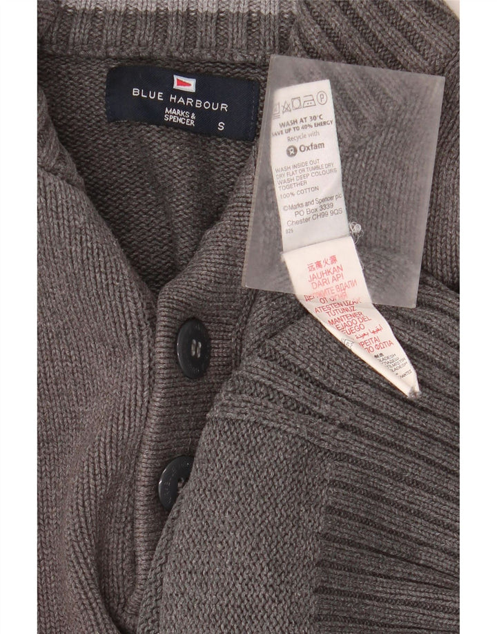 Marks & Spencer Herren Blauer Harbour-Pullover mit Knopfkragen, Größe S, Grau