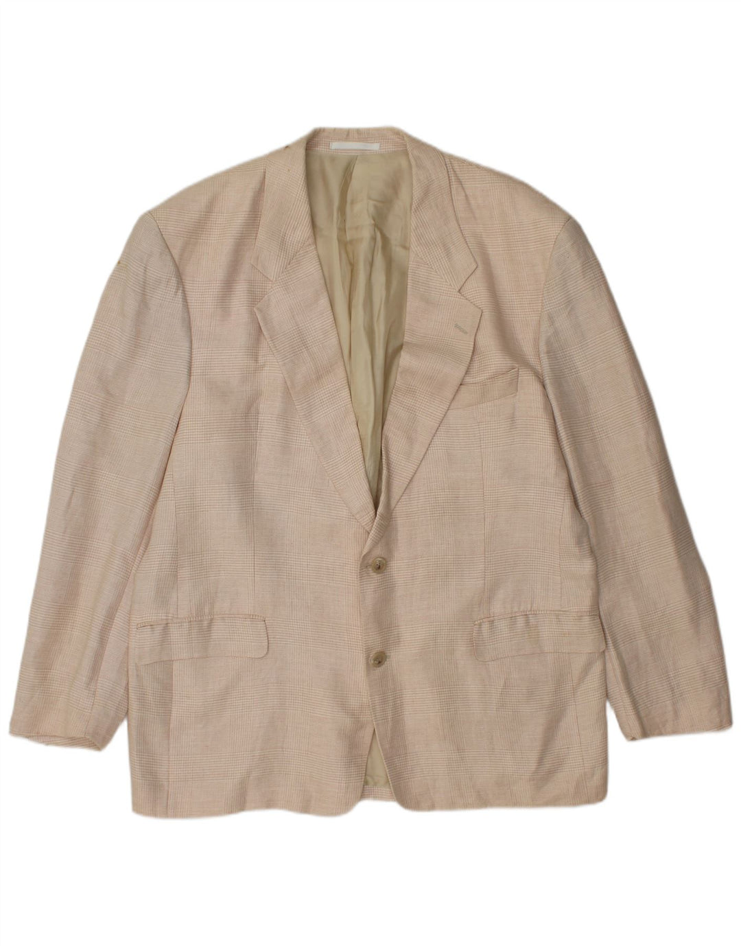 HUGO BOSS Herren 2-Knopf-Blazerjacke EU 56 3XL Beige kariertes Leinen