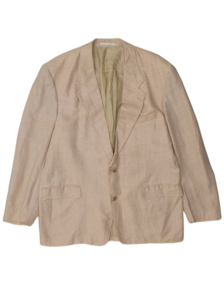 HUGO BOSS Herren 2-Knopf-Blazerjacke EU 56 3XL Beige kariertes Leinen