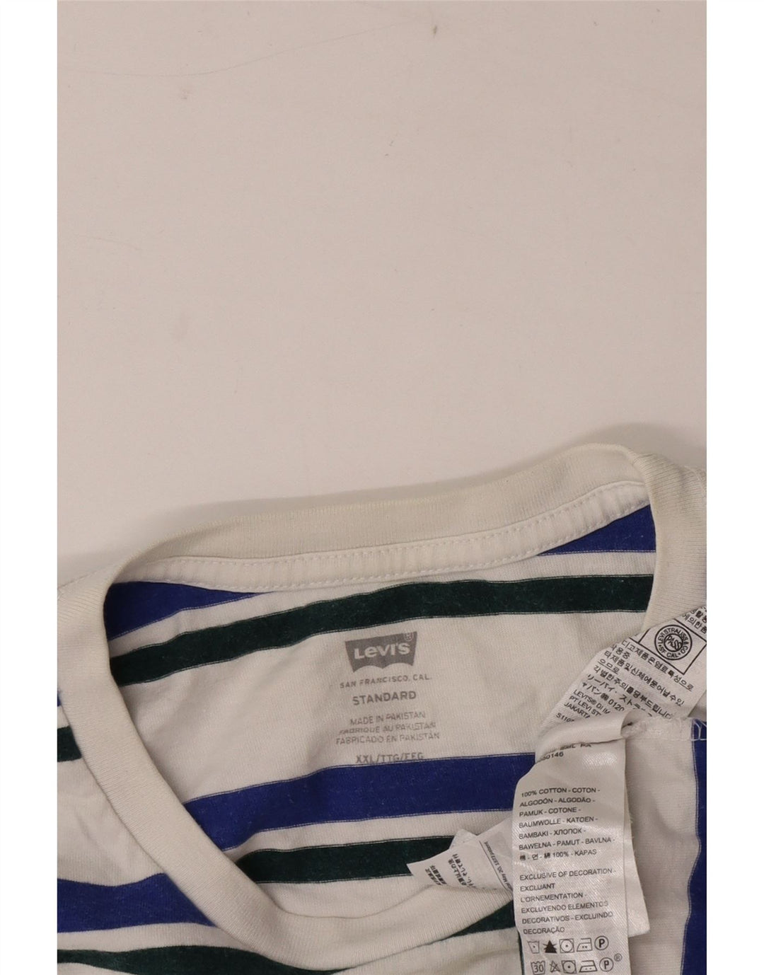 Levi's Herren Standard T-Shirt Top 2XL weiß gestreift aus Baumwolle