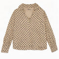 Vintage Damen Crop 3/4 Ärmel Bluse Top UK 12 Mittelbeige gefleckt