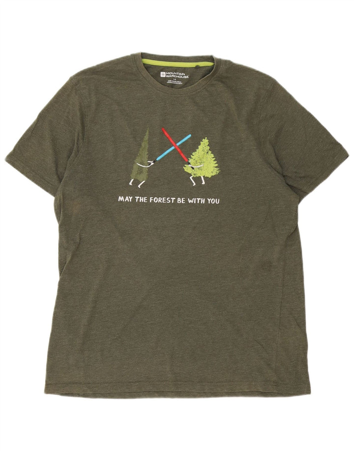 Mountain Warehouse Herren-T-Shirt mit Grafik, Größe L, aus grüner Baumwolle