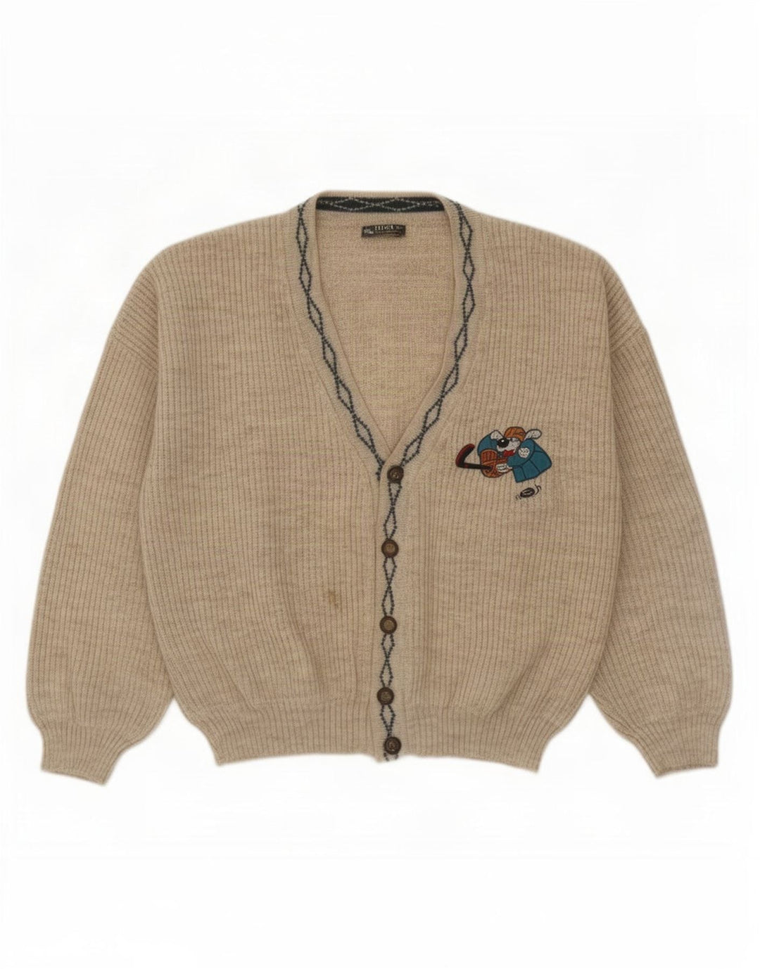 Vintage Herren Cardigan Pullover Große graue Wolle