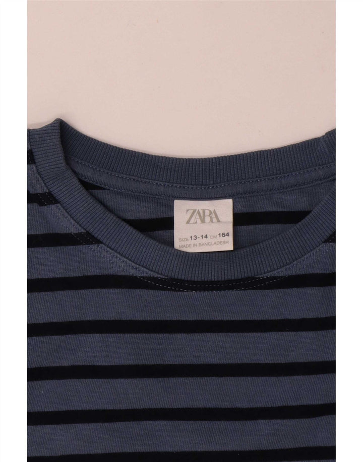 Zara Jungen-Top, langärmelig, 13–14 Jahre, blau gestreift, Baumwolle