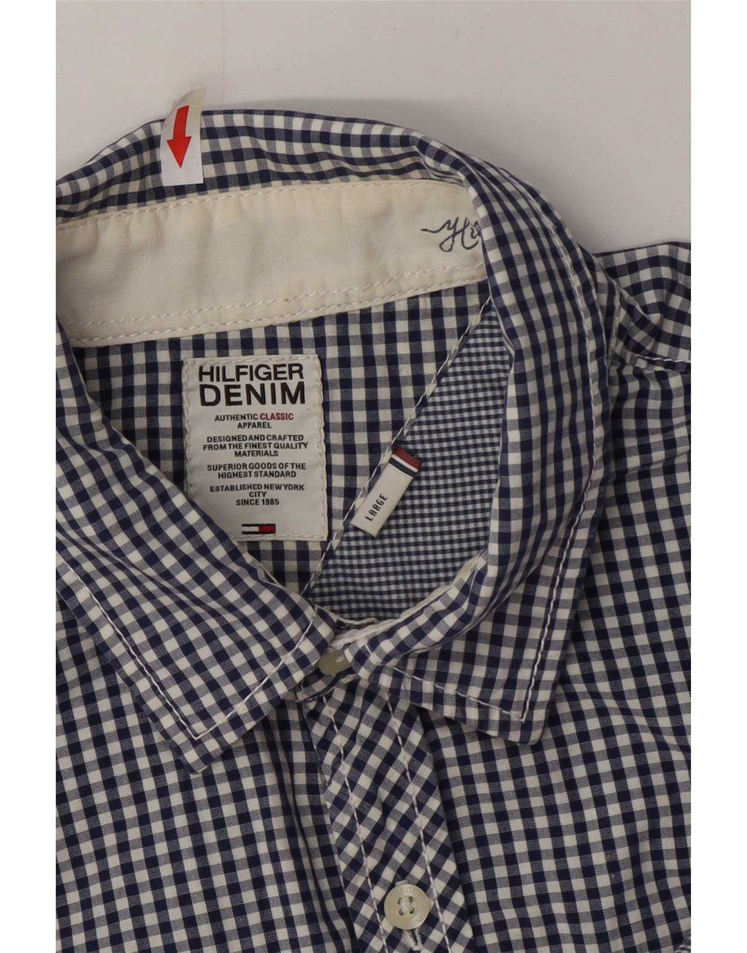 Tommy Hilfiger Herrenhemd, groß, blaue Gingham-Baumwolle