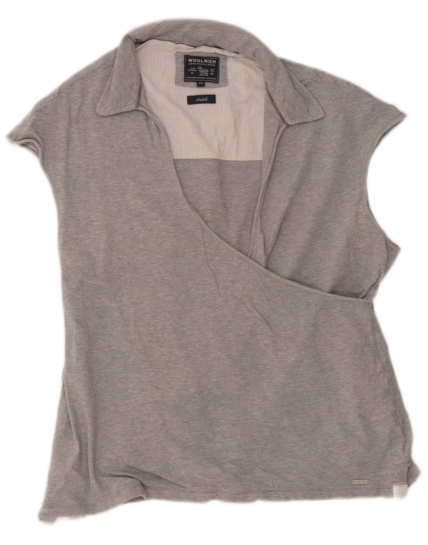 Woolrich Damen ärmelloses Poloshirt UK 18 XL Grau Baumwolle