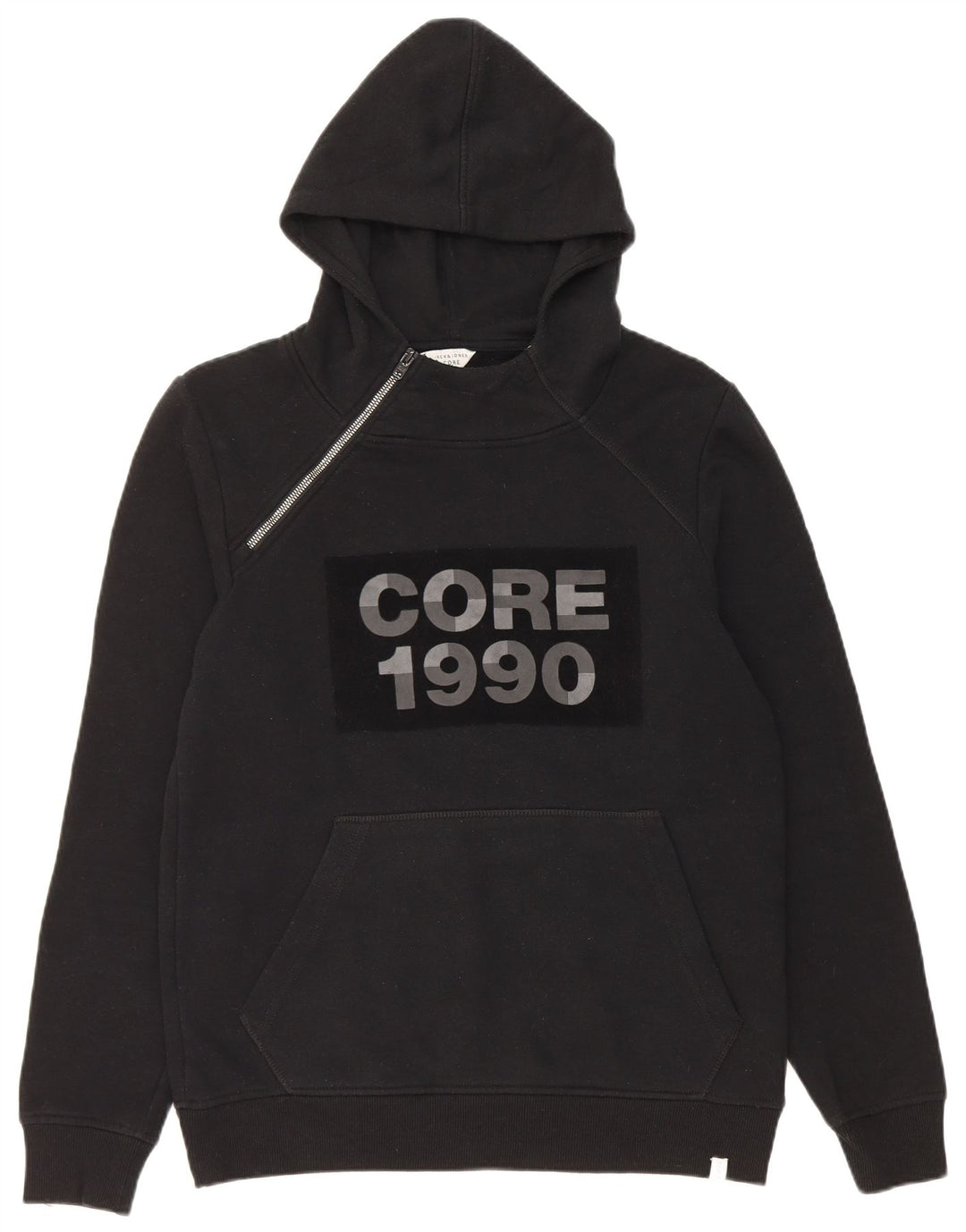 Jack & Jones Herren-Kapuzenpullover mit Reißverschluss und Grafik, mittelschwarz, Polyester