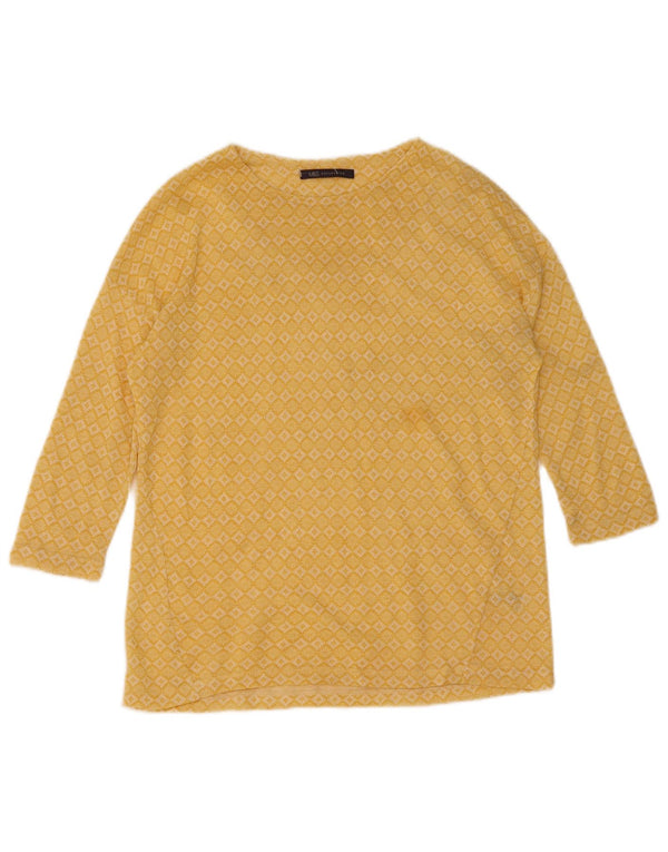 Marks & Spencer Damen-Top, 3/4-Ärmel, UK 12, mittelgelb, geometrisch
