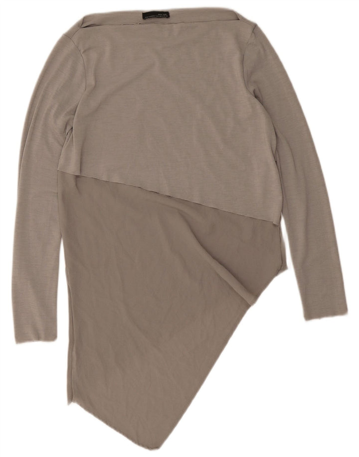 Zara Damen-Langarm-Asymmetrisches Tunika-Oberteil UK 10 Small Grau Polyester