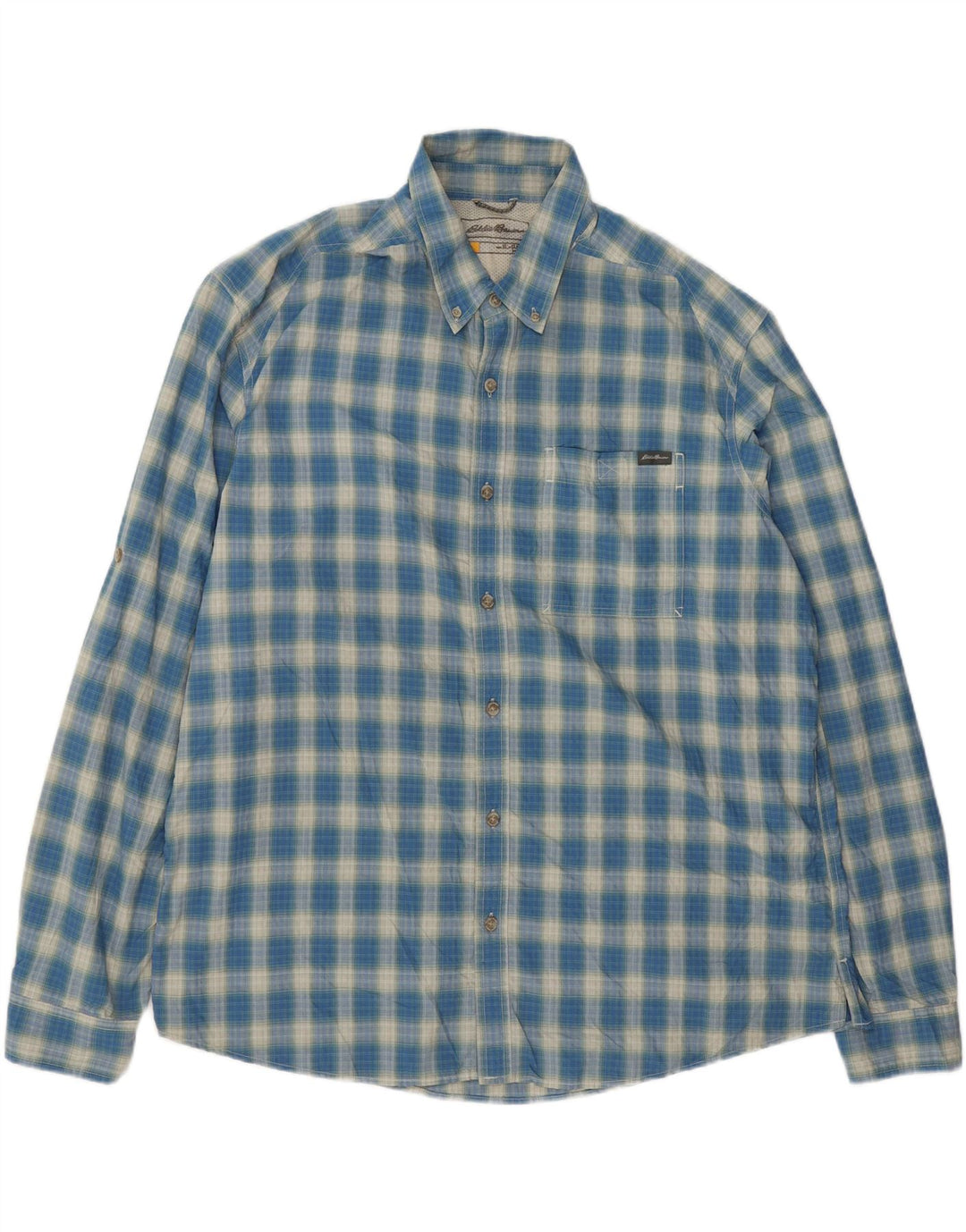 EDDIE BAUER Mens Classic Fit Shirt XL Blue Check Polyester