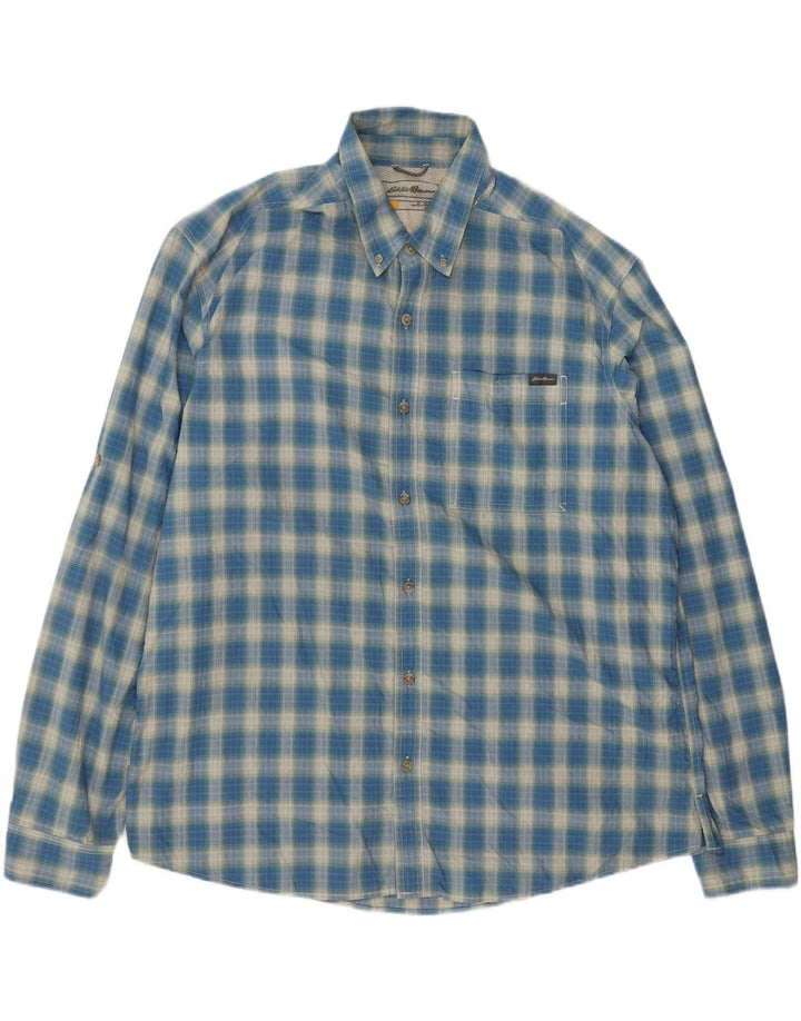 EDDIE BAUER Mens Classic Fit Shirt XL Blue Check Polyester