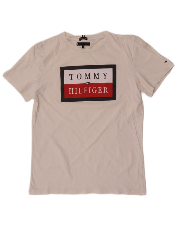 Tommy Hilfiger Jungen-T-Shirt mit Grafik, 15–16 Jahre, weiße Baumwolle