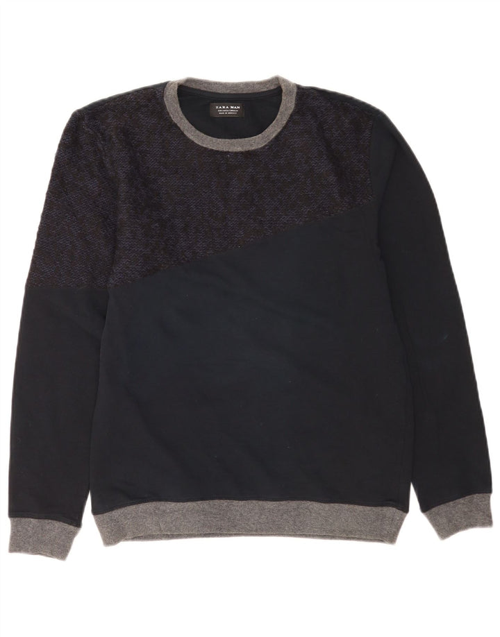 Zara Herren-Pullover mit Rundhalsausschnitt, Größe S, Marineblau, Farbblock