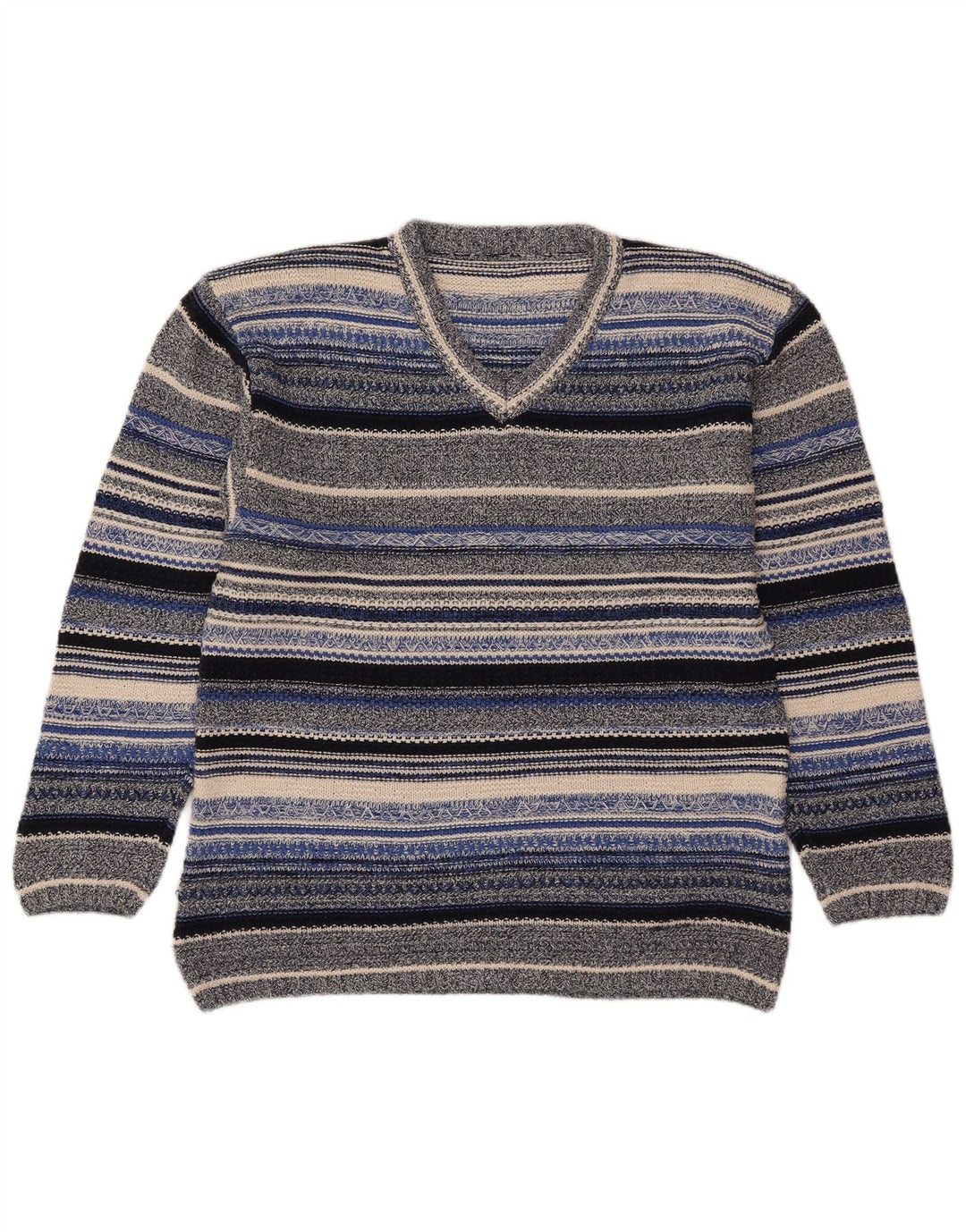 Vintage Damen V-Ausschnitt Pullover Pullover UK 14 Medium Bunt gestreift
