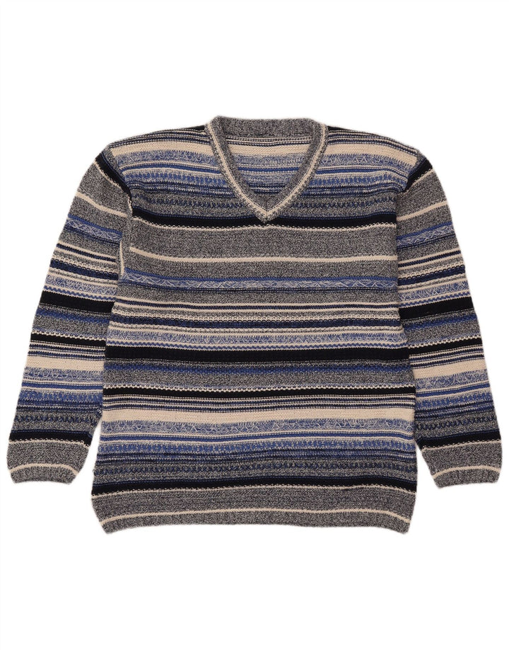 Vintage Damen V-Ausschnitt Pullover Pullover UK 14 Medium Bunt gestreift