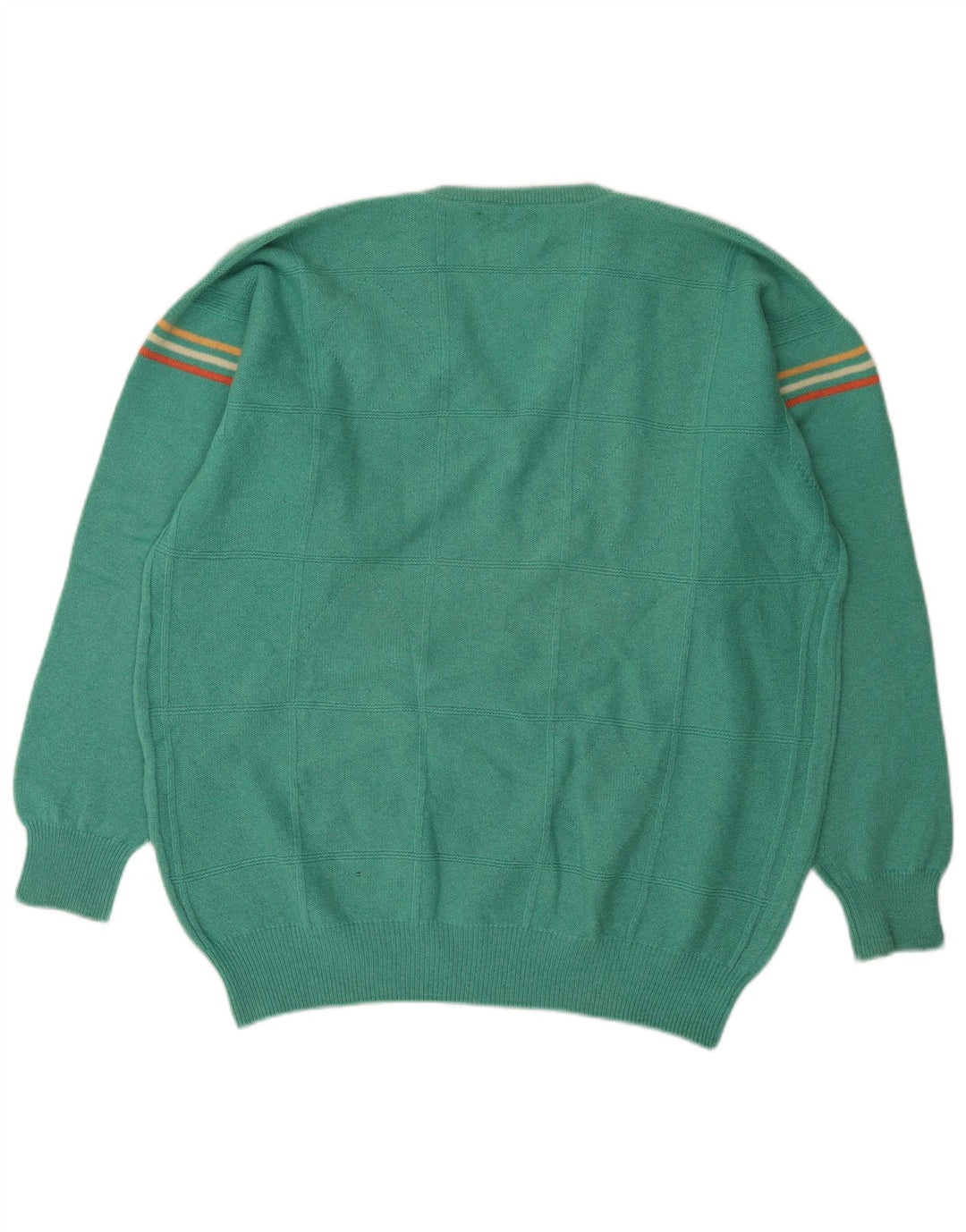 Pringle Herren-Pullover mit V-Ausschnitt, große türkisfarbene gestreifte Wolle